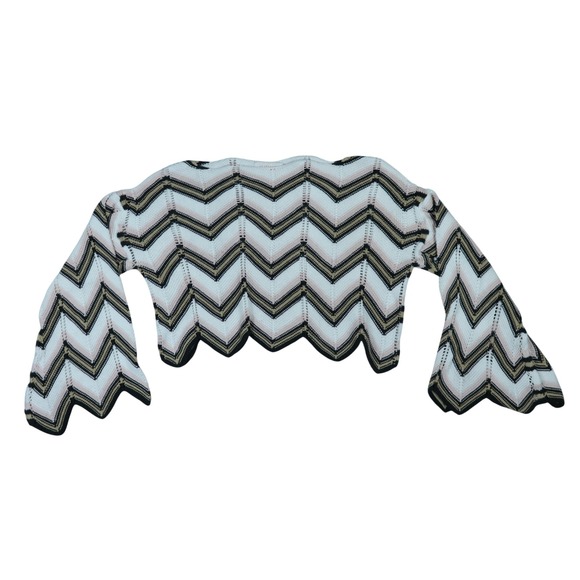 Audrey Parks Sweaters - Francesca's Audrey Parks Sweater Multicolor Sz XS Chevron Knit Bell Sleeve Crop